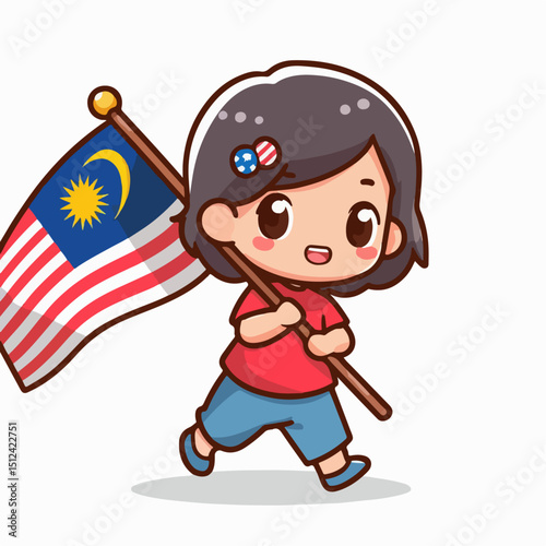 vector illustration of a child carrying a malaysian flag