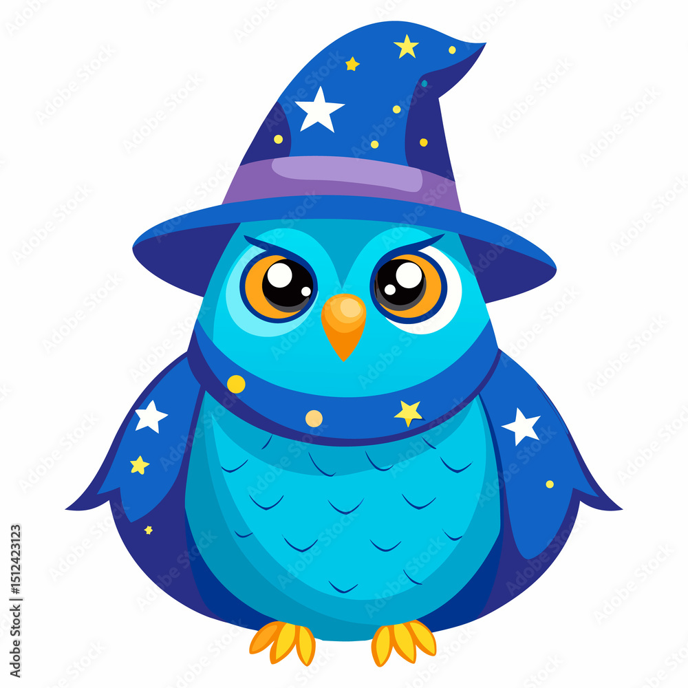 Fototapeta premium Cute cartoon owl and penguin couple with hats on a winter tree