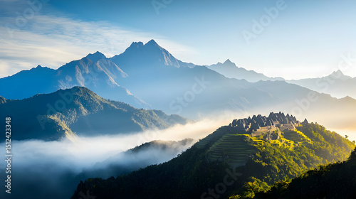 Misty Mountain Range Sunrise Landscape