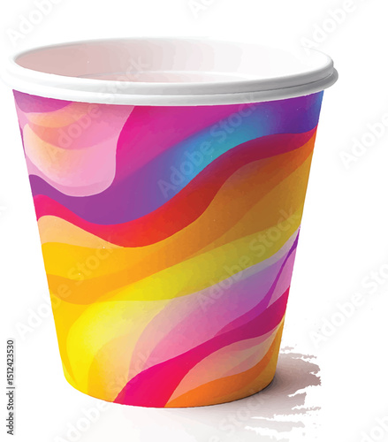 a cup package design,Flashy colors, isolated on white