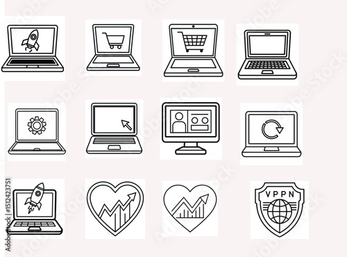 Computer laptop business web icons set vector illustration