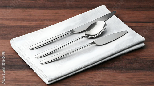 Silverware Set On White Napkin On Wooden Table