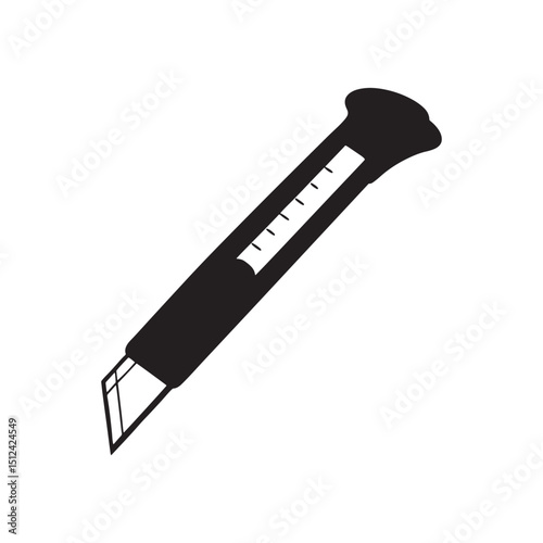 Utility knife and cut line silhouette vector icon