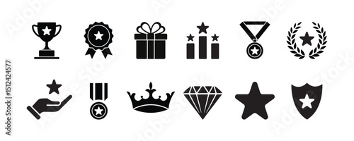 Set of Award icon. Champion symbol. Silhouette style.