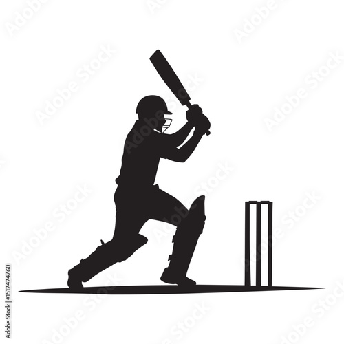 Cricket player batter silhouette vector, Cricket man heat the ball vector illustration