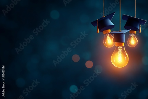 Graduation caps light bulbs ideas education success