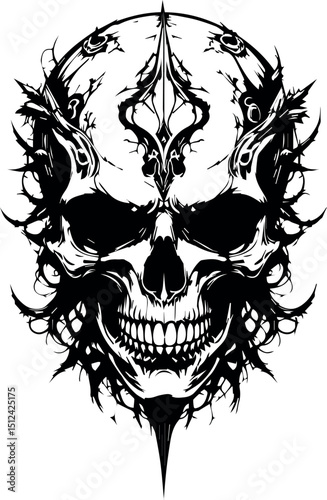 Danger Skull tattoo silhouette vector illustration, The skeleton of a stake. Clipart vector illustration for Vinyl cutting and printing: a dead pirate with bones. and the best design for t-shirts.
