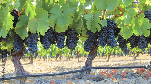 Clusters Of Dark Purple Grapes In Vineyard