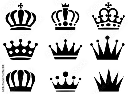 Royal Crown Icon Vector Set for Luxury and Leadership Themes