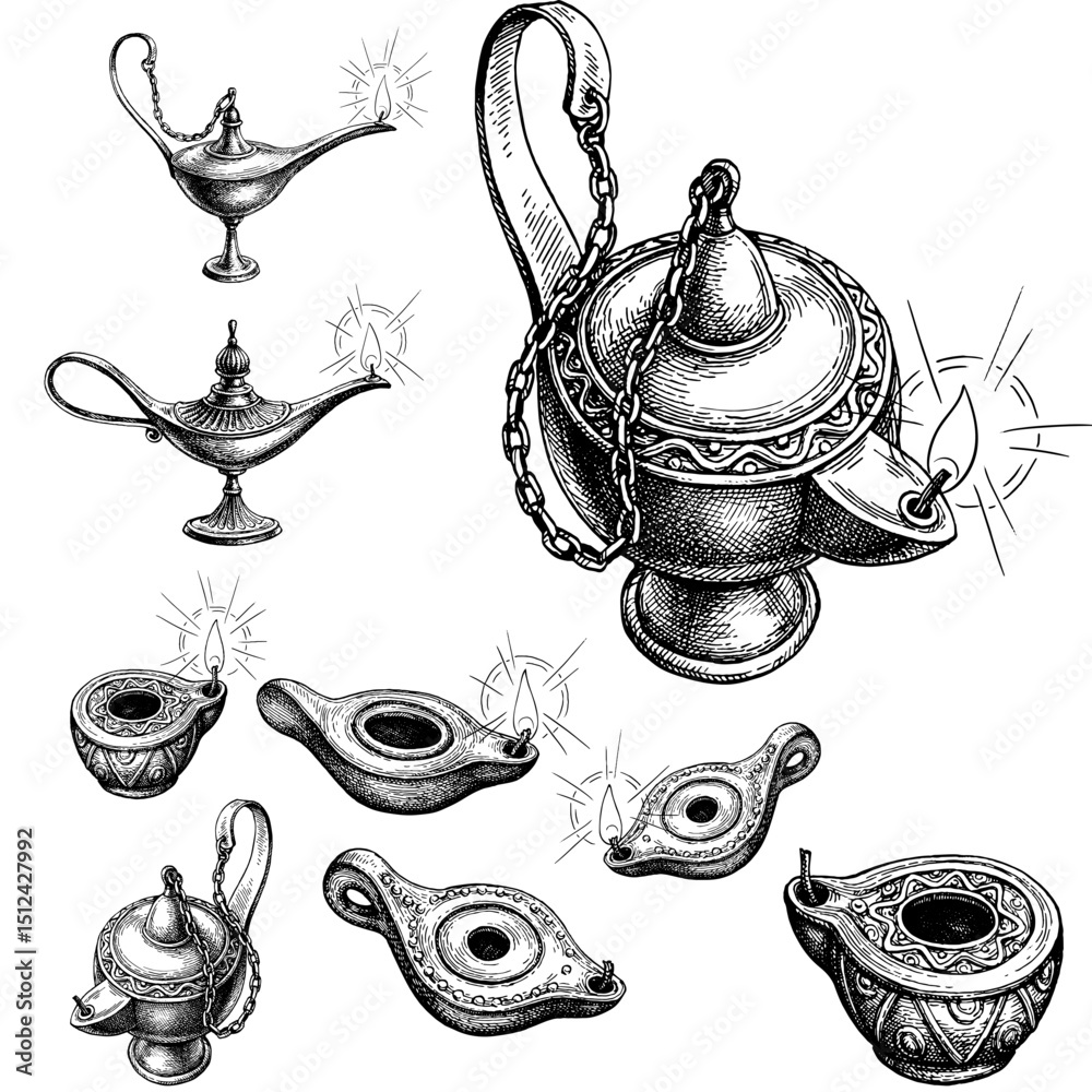 set of Antique Clay Oil Lamp.⁠