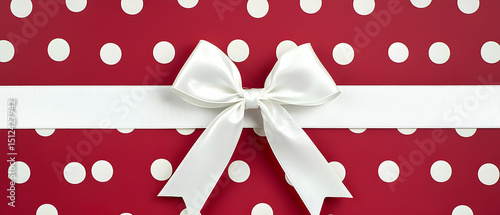 White Ribbon Bow On Red Polka Dot Gift Wrap