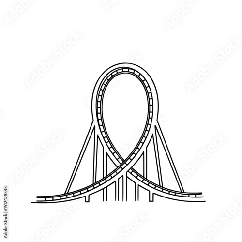Roller coaster loop, black and white illustration, for amusement park design