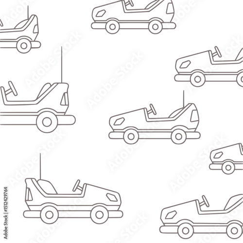 Bumper cars pattern, simple line art, monochrome, for textile design