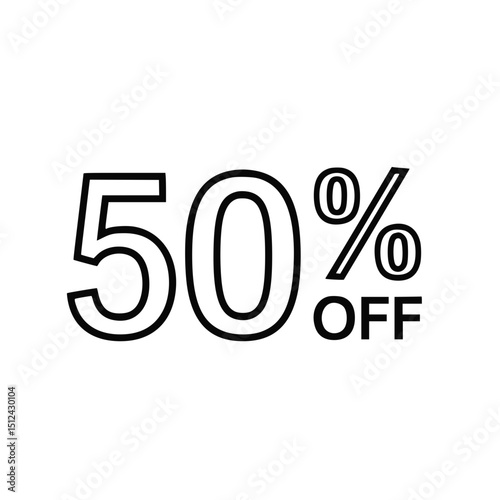 Fifty percent off sale announcement, black and white, for marketing