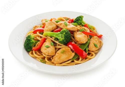 Delicious chicken and vegetable lo mein noodles on a plate
