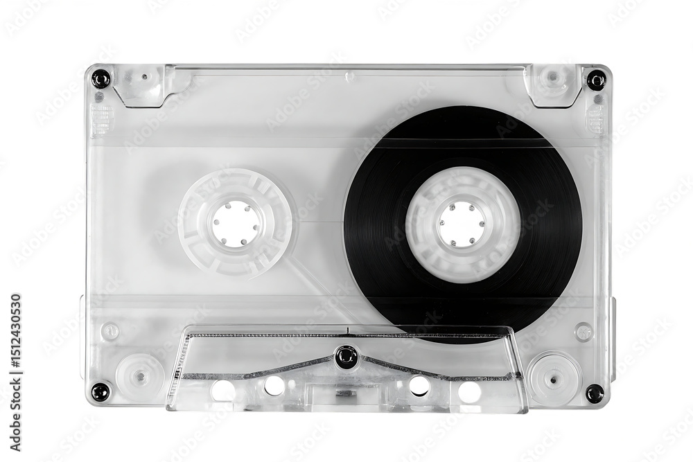 Fototapeta premium Transparent cassette tape isolated on white background png ai generated isolated on a white background