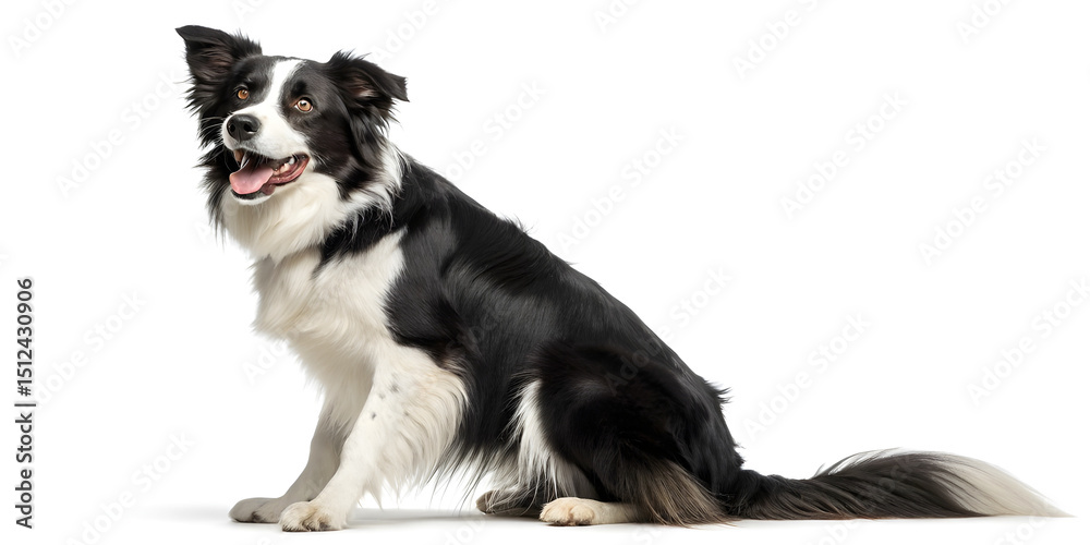 Fototapeta premium border collie in sitting position looking happy on white background