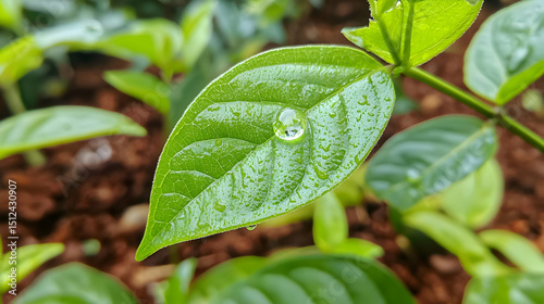 Closeup Of A Green Leaf With Dewdrop