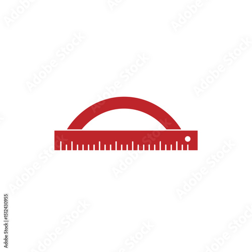 Red protractor and ruler graphic in simple flat design  