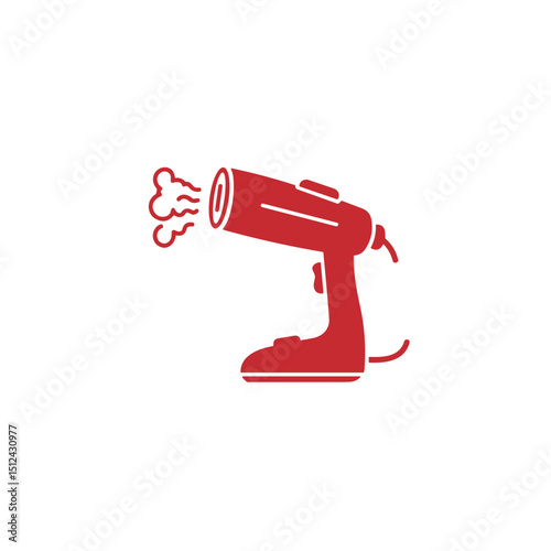 Steam iron appliance with steam releasing in red silhouette  