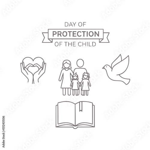 Child protection day line art illustration, with copy space