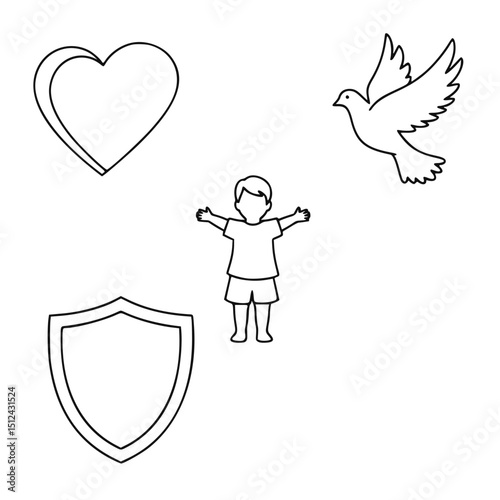Child embracing peace, love, and protection, for websites and presentations