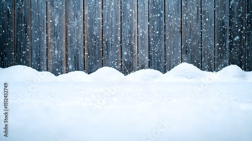 Snowy Ground with Wooden Fence in Winter