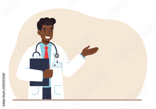 Flat Vector Of Doctor Holding Clipboard Presenting Information