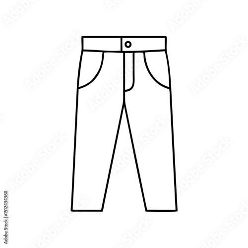 Thin line illustration of jeans pants with pockets and button, contour icon  