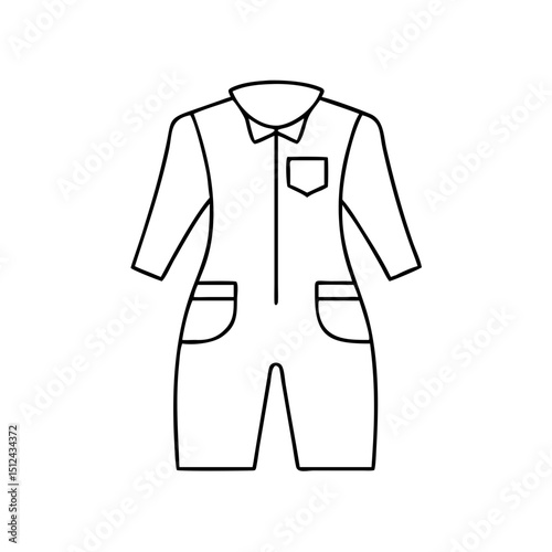 Outline of a jumpsuit with pockets and collar in thin line design, contour icon  