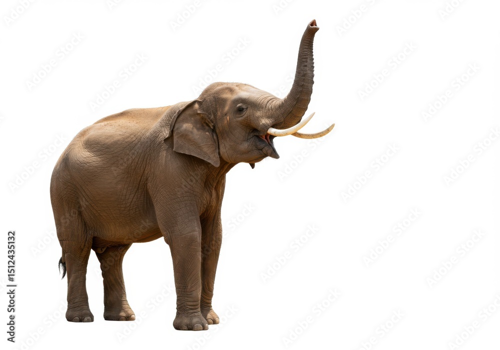 Fototapeta premium Asian elephant with trunk raised isolated on white background