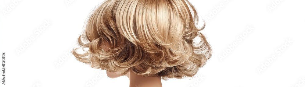 Naklejka premium Blonde Bob Hairstyle Digital Painting of Short, Curly Hair, Back View, Hair Styling, Hair Salon Hair Design, Digital Art
