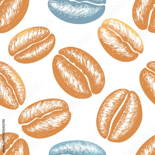 Coffee bean pattern in mocha mousse 2025 year color. Seamless background, mocha mousse vector 2025. Coffee texture.bean, cafes, grain, shop, art, mocha, coffee bean, design, hot drink, pattern, 