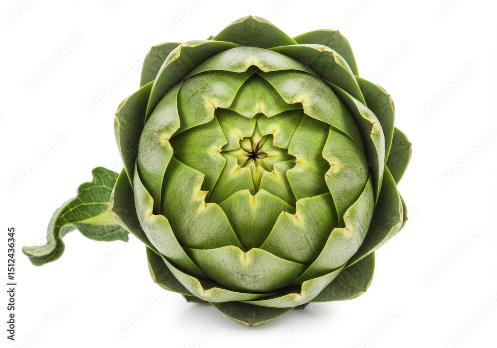 Fototapeta premium Single fresh artichoke close up studio shot isolated on white background