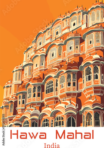 Hawa Mahal Vector Illustration, Jaipur, India.