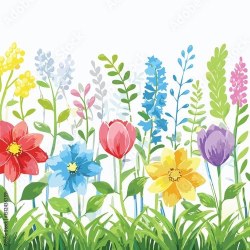 Flower kid crayon pencil vector. Childish spring floral background. Child color crayon chalk hand drawn with plant grass and spring flower. children, blackboard, chalk, colours, doodle, draw, painting
