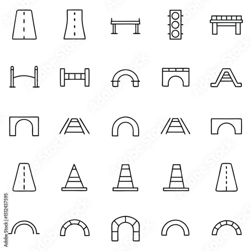 Line Art Illustration of Roads Bridges Tunnels and Traffic Control Elements
