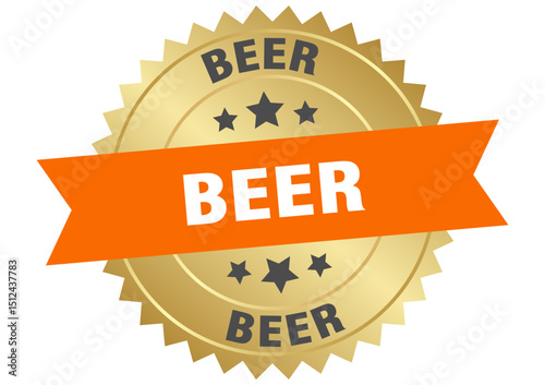 beer. beer round orange and gold label isolated on transparent background