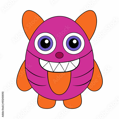 Cartoon monster with big eyes and tongue sticking out on white
