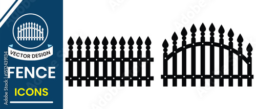 Fence vector and gates icons vector set isolated on white background. Silhouette of fence, barrier vector symbol,  automatic sliding gate, swing gates, fencing materials vector illustration.