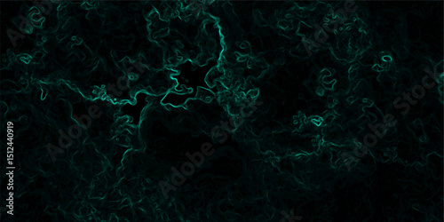Abstract texture with deep emerald green wisps  smoke or energy black background. Glowing tendrils with complex, tangled network of organic, vein-like patterns, resembling electric currents or cosmic 