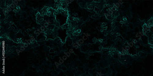 Abstract texture with deep emerald green wisps  smoke or energy black background. Glowing tendrils with complex, tangled network of organic, vein-like patterns, resembling electric currents or cosmic 