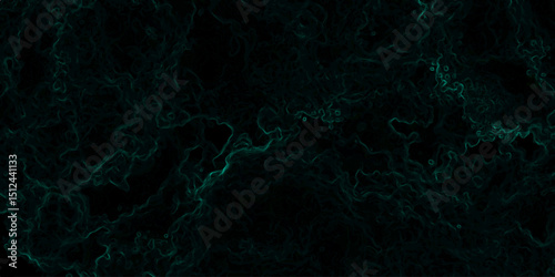 Abstract texture with deep emerald green wisps  smoke or energy black background. Glowing tendrils with complex, tangled network of organic, vein-like patterns, resembling electric currents or cosmic 