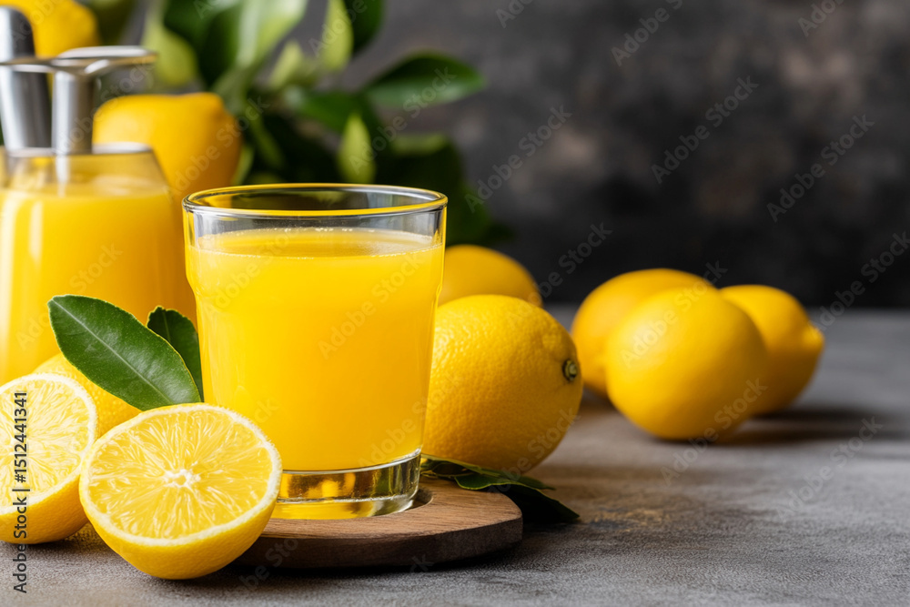 Fototapeta premium Freshly squeezed lemon juice served with bright citrus fruits