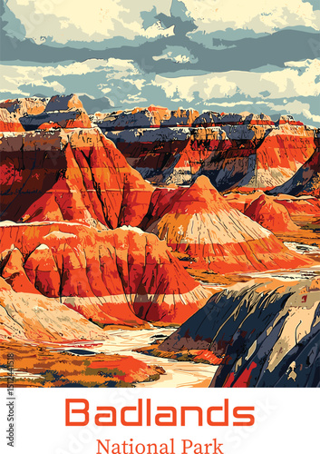 Badlands National Park Vector Illustration.