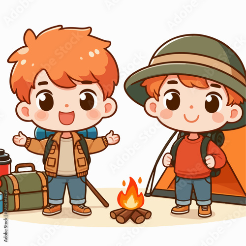 vector illustration of a child camping