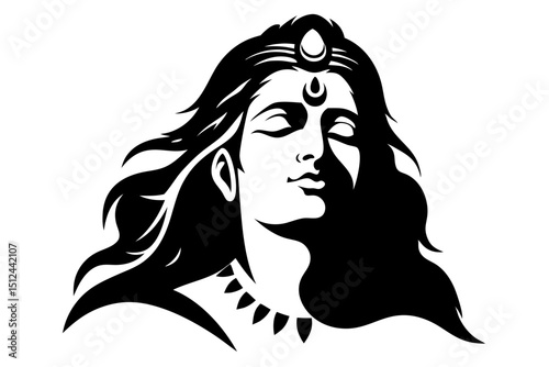 Sacred black and white sketch of Hindu deity Lord Krishna in traditional art
