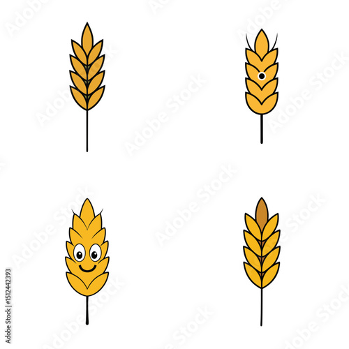 Illustration showing four wheat stalks with varying details and one with a happy face design element