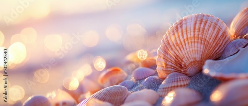 Beautiful artistic ocean shells blurred background with soft pastel colors and dreamy coastal textures, perfect for beach-themed designs, marine art projects, and calming seaside decor visuals.