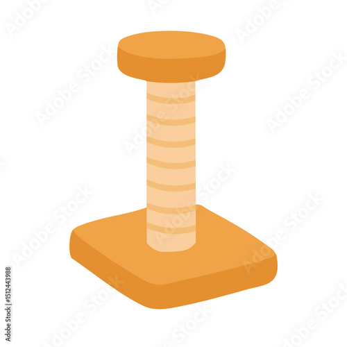 Flat cartoon scratching post for cats with simple shape and warm colors. Vector pet accessory design.